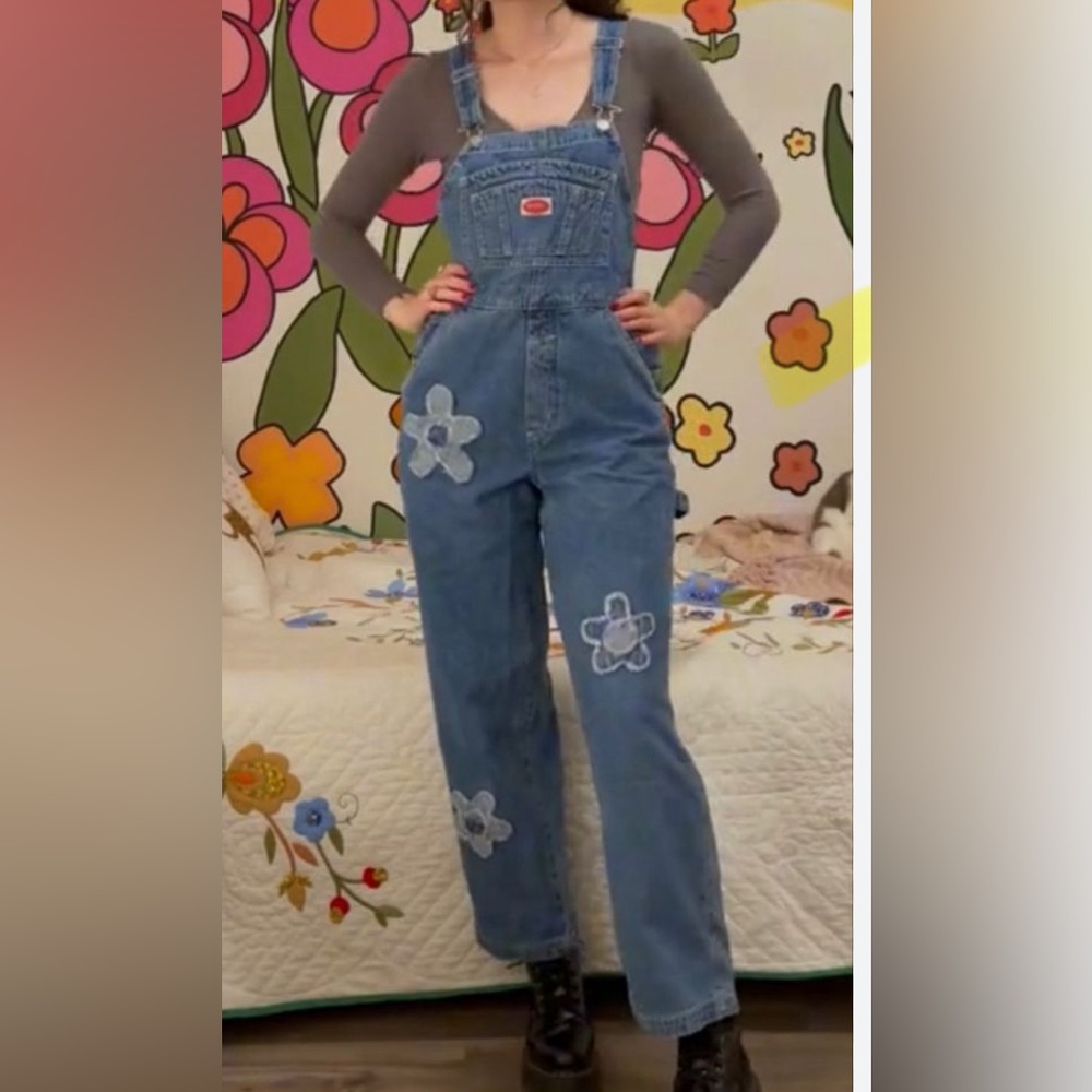 Revolt Flower Denim Overalls Medium Vintage Y2K